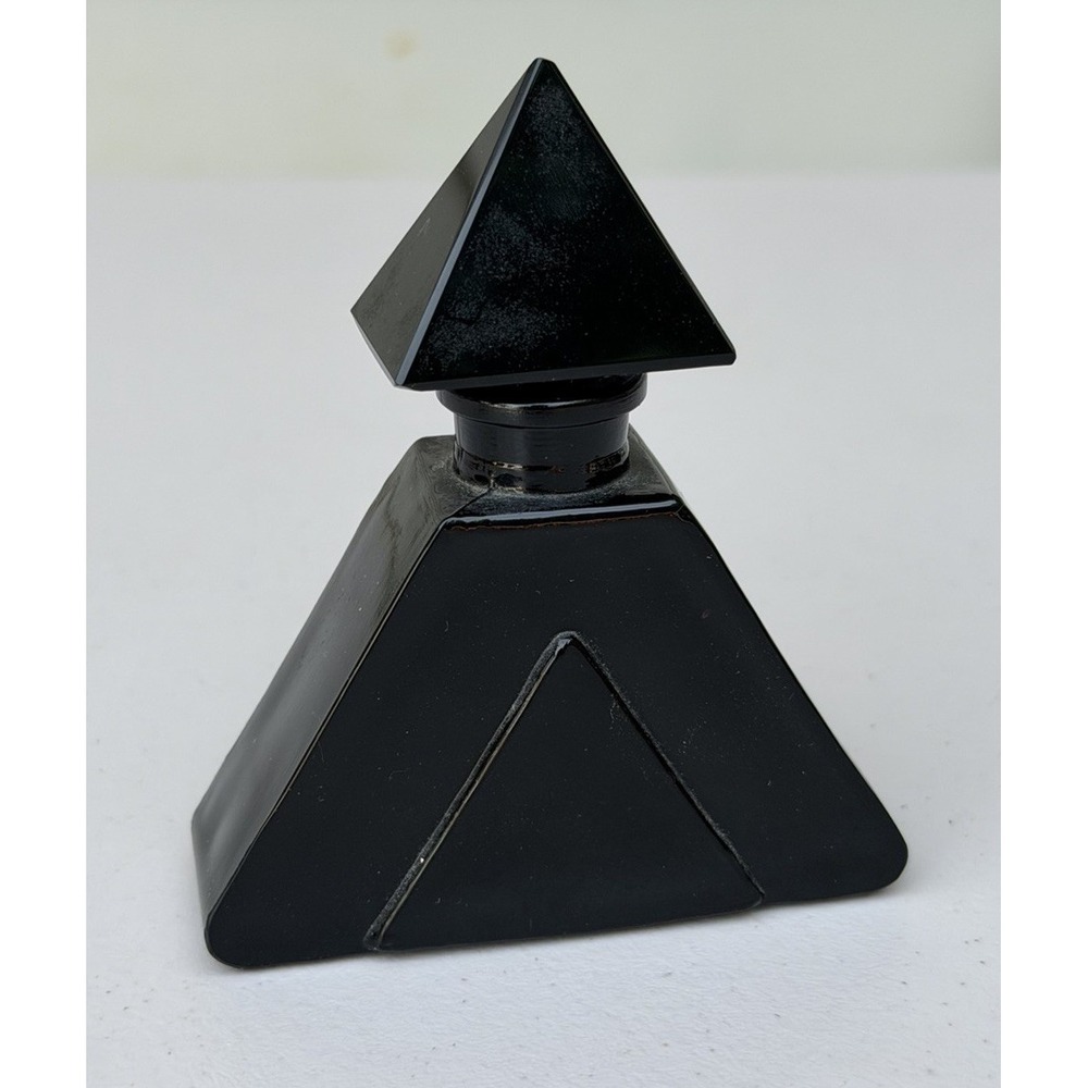 Vintage Art Deco Empty Opaque Black Glass Perfume Bottle With Stopper Pyramid